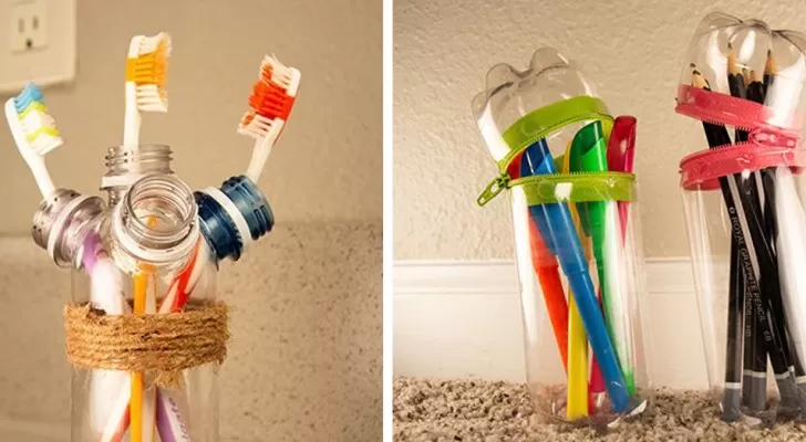 oggetti per il bagno con bottiglie di plastica